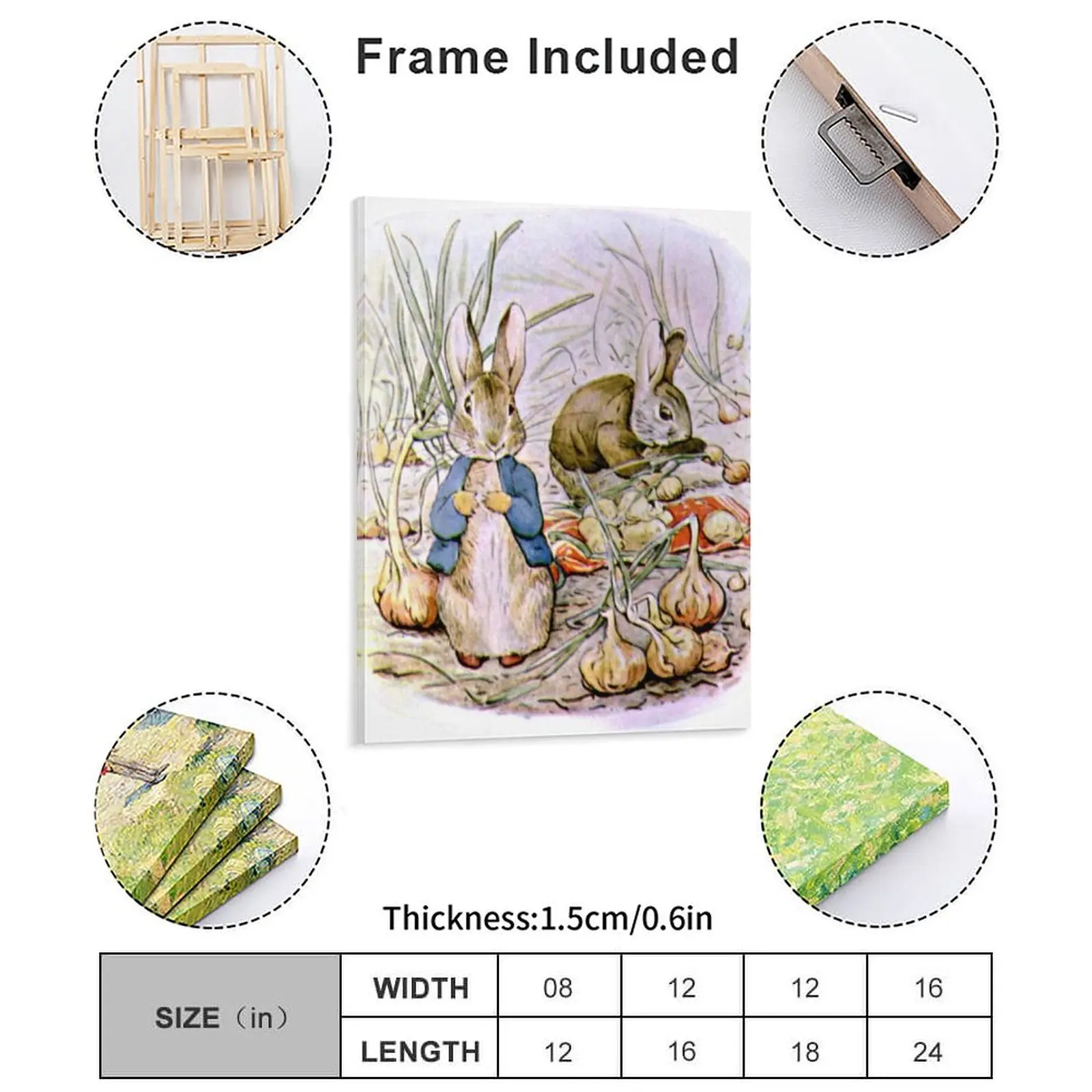 Cute Vintage Rabbit Benjamin Bunny Beatrix Potter Poster Canvas PaintingHome Classic Wall Cave Framed Wall Painting