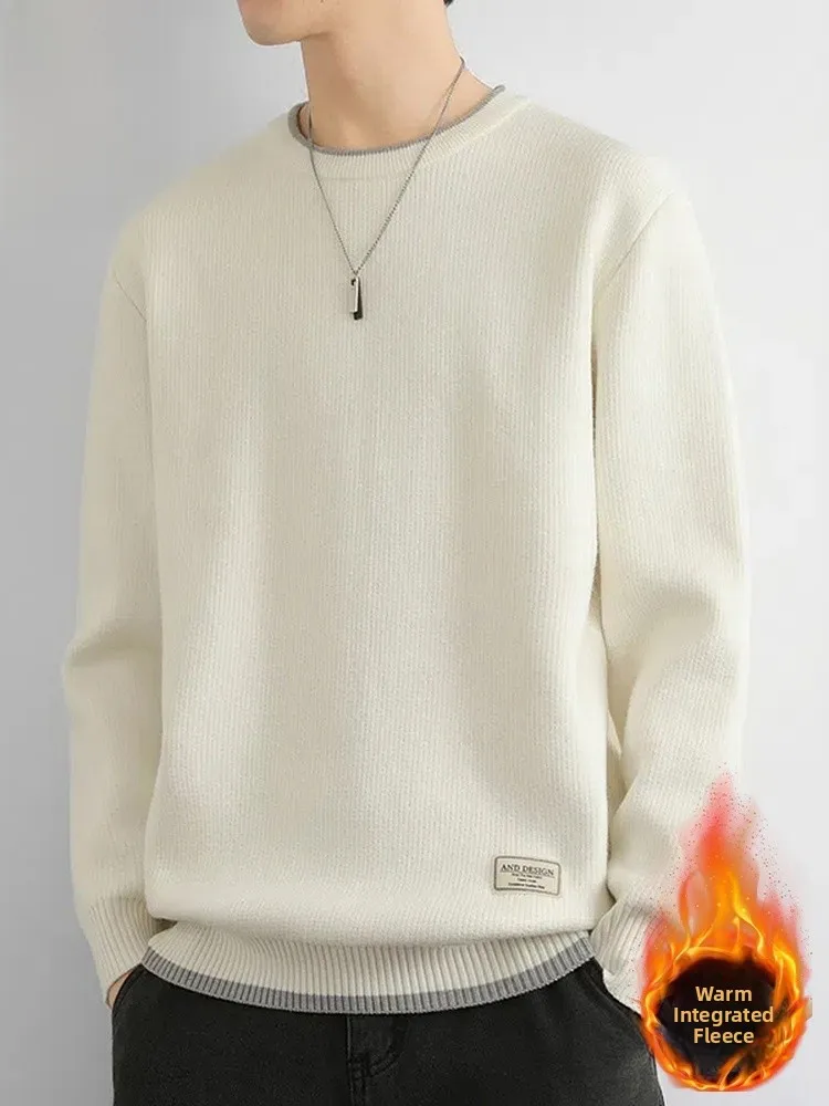 

Мужской вязаный свитер свободного кроя для повседневной носки, зимний, модный, молодежный, из смесового полиэстера и нейлона