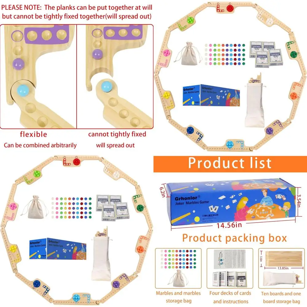 

Portable Multiplayer Marbles & Jokers Game Set with 10 Marbles, 4 Card Boxes, and Wooden Board