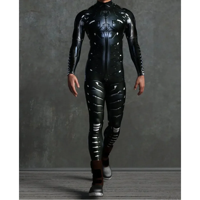 Men Women CyberPunk Mechanical Armor Jumpsuit Halloween Party Cosplay Skull Steampunk Costume Elastic Bodysuits Rompers OI6152