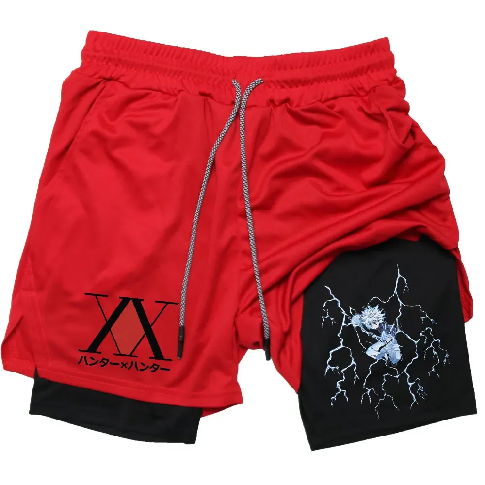 Anime Compression Shorts Breathable Running Sports Gym Workout Hunter X Hunter Performance Shorts with Pockets Summer Sportwaer