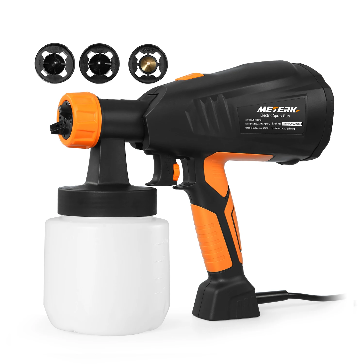 400W HVLP Electric Paint Spray Gun Orange  Max. Flow: 800ml/min with 3 Spraying Patterns & 3 Nozzle Sizes