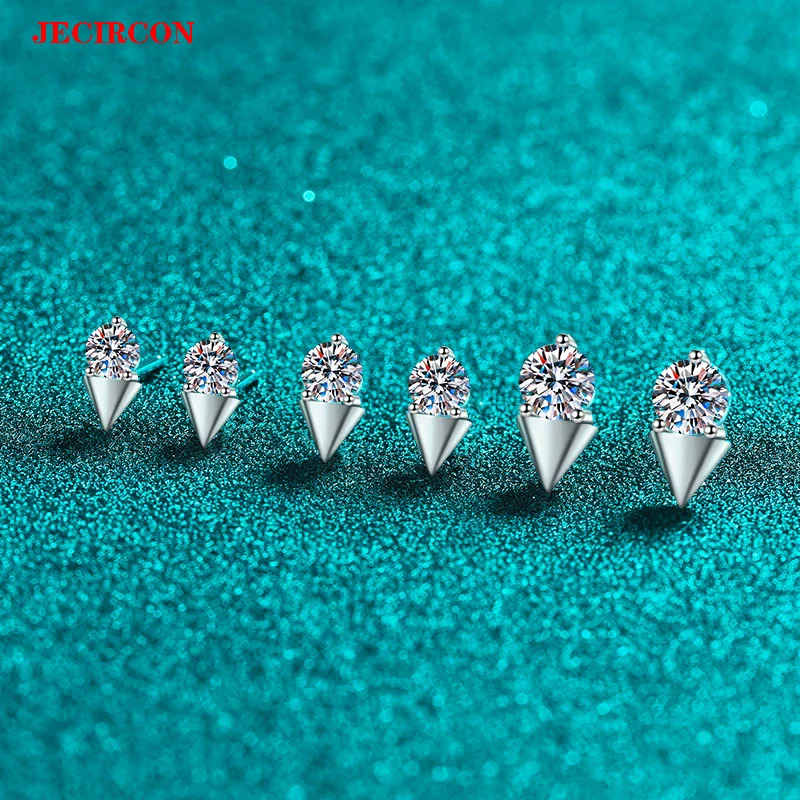 

JECIRCON S925 Sterling Silver Moissanite Earrings for Women Triangle Minimalist Studs Sparkling Delicate Daily Office Jewelry