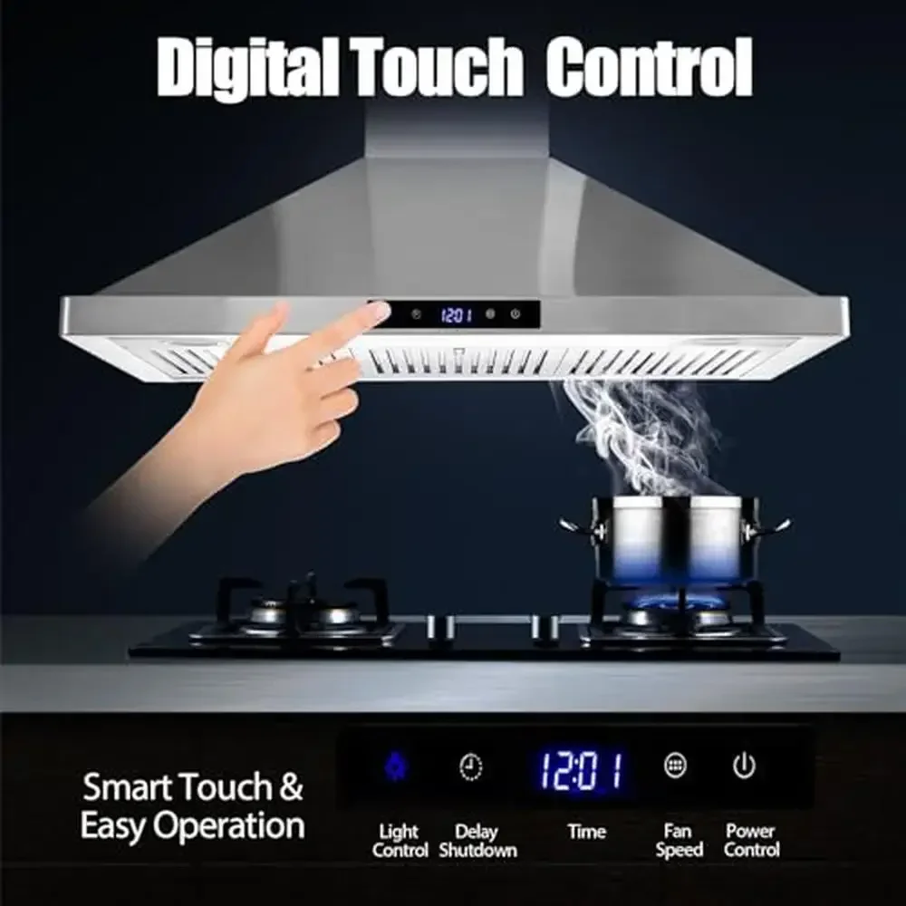 36-inch Stainless Steel Wall Mount Range Hood 700CFM Ducted/Ductless Touch Control Permanent Filters Light Timer Dishwasher Safe