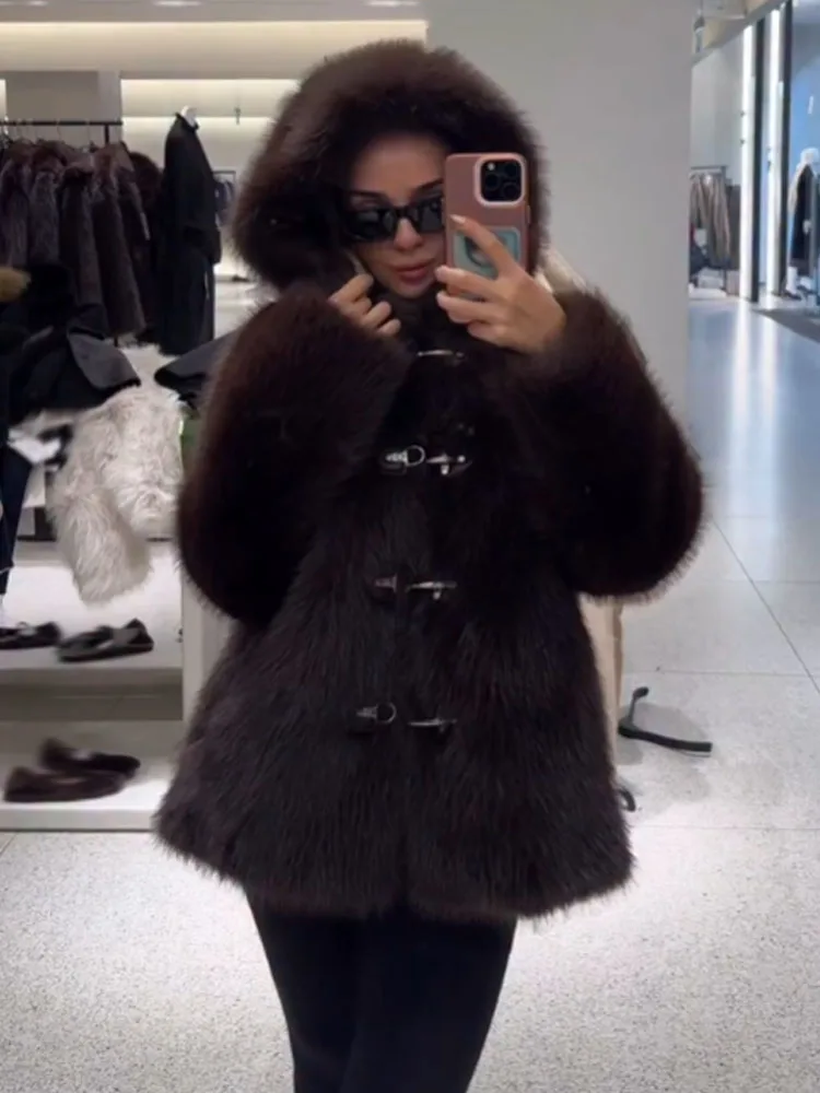 

HH Women Winter Casual Warm Short Jackets Solid Hooded Single Breasted Women's New Fashion Loose Chic Long Sleeves Coats