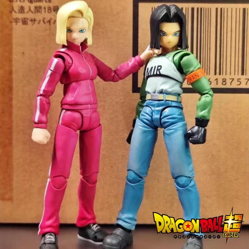 

Anime Dragon Ball Super Android 17 18 Model Dolls Original Bandai Shf Universe Survival Saga Ver Action Figure Toys Best Gifts