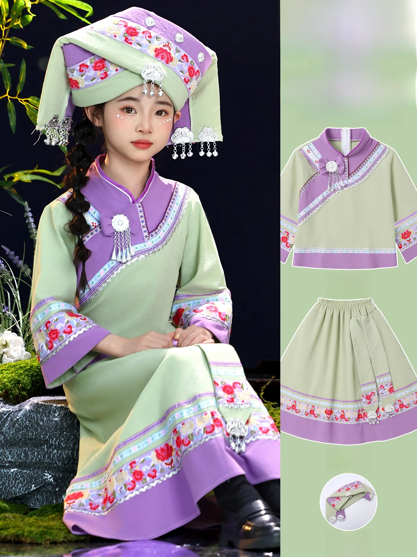 

Новая детская одежда в этническом стиле: футболка Taizu, футболка March Tee, костюм для девочек в этническом стиле Мяо, полиэстер, хлопок...