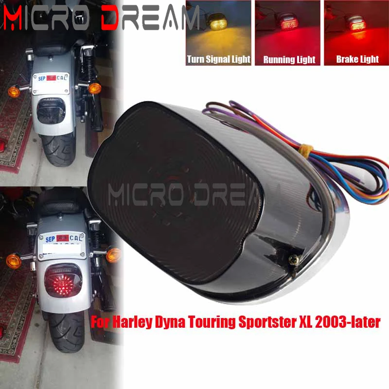 Smoked LED Taillight Red Brake Running Lights Amber Turn Signal Lamp For Harley Dyna Sportster XL883 1200 Touring FLHRC 2003+