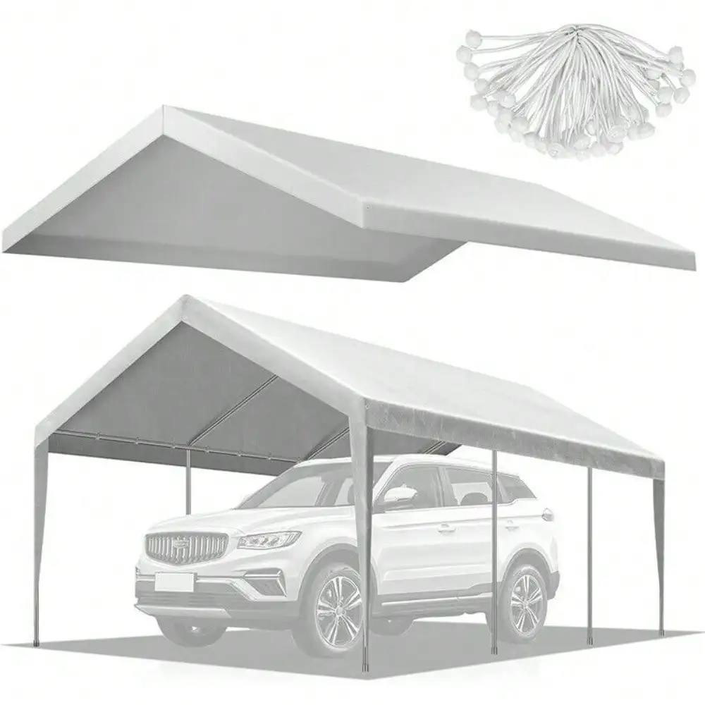 10x20ft Carport Replacement Canopy Cover 180G Waterproof w/ 40 Elastic Buckles