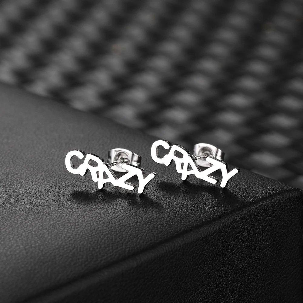 Stainless Steel Earrings 2022 Trend Letters Crazy Punk Gothic Fashion Unusual Stud Earrings For Women Jewelry Party Girls Gifts