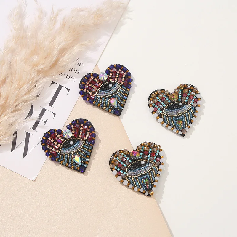 Hand Beaded Colored Crystal Love Eye Patch Shoe Hat Bag Cloth Clothing Accessories Applique
