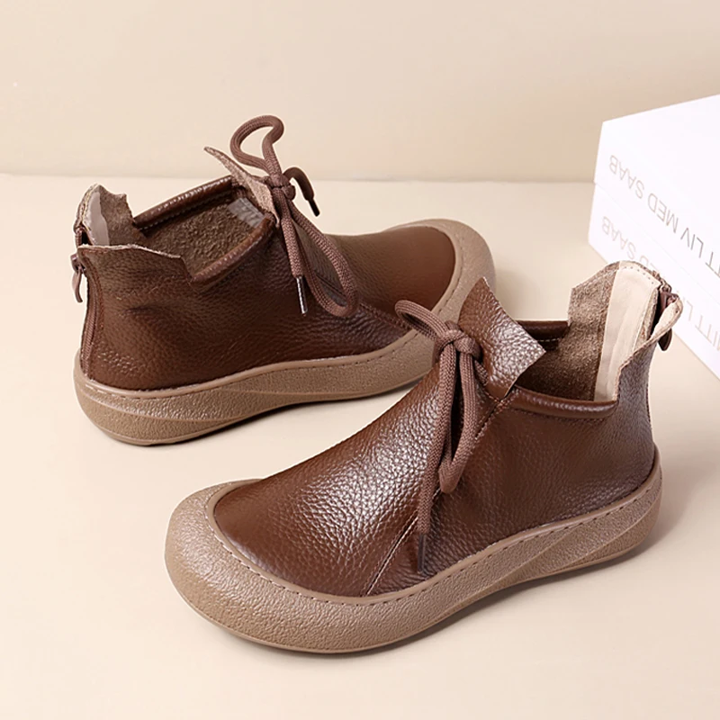 Women's Ankle Boots Flats Fashion Dress Shoes Lace Up Casual Woman Sport Shoes 2025 Winter Cozy New Walking Mujer Chelsea Boots