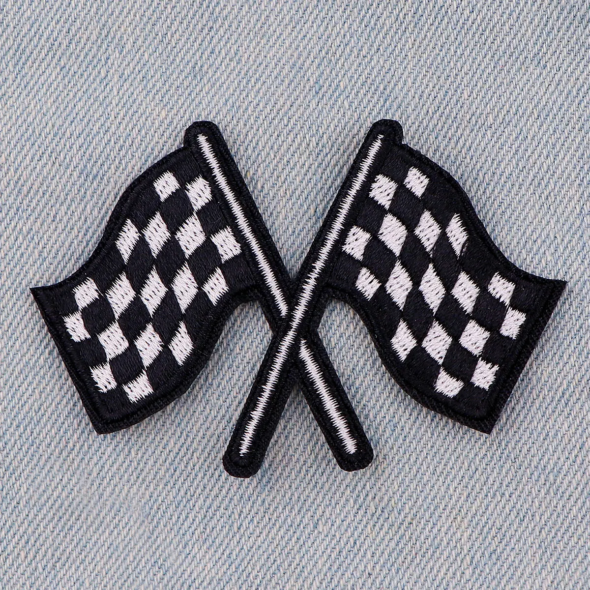 Racing Flag Patch Classic Black White Embroidery Patch Iron On Patches For Clothing Thermoadhesive Patches On Clothes DIY Badges