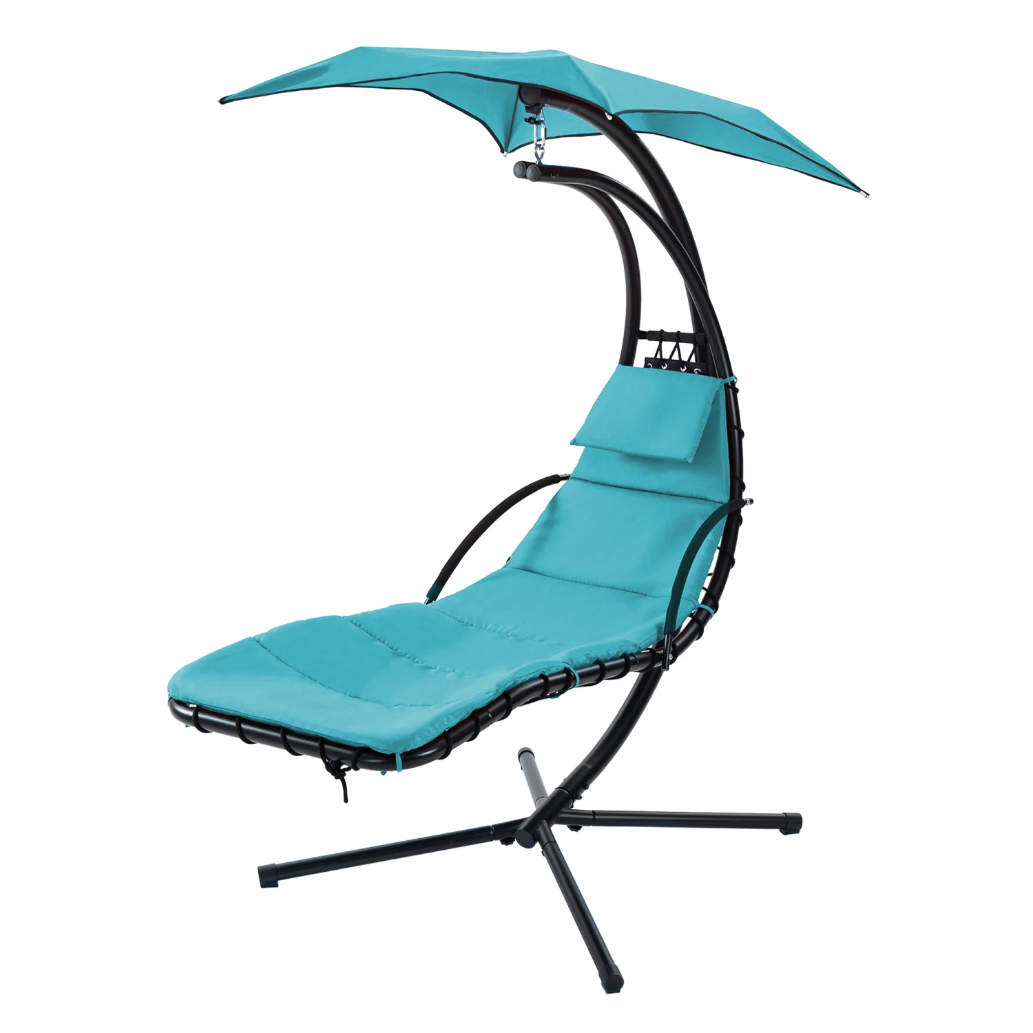 

Hanging Chaise Lounger with Removable Canopy, Outdoor Swing Chair with Built-in Pillow, Hanging Curved Chaise Lounge Chair Swing