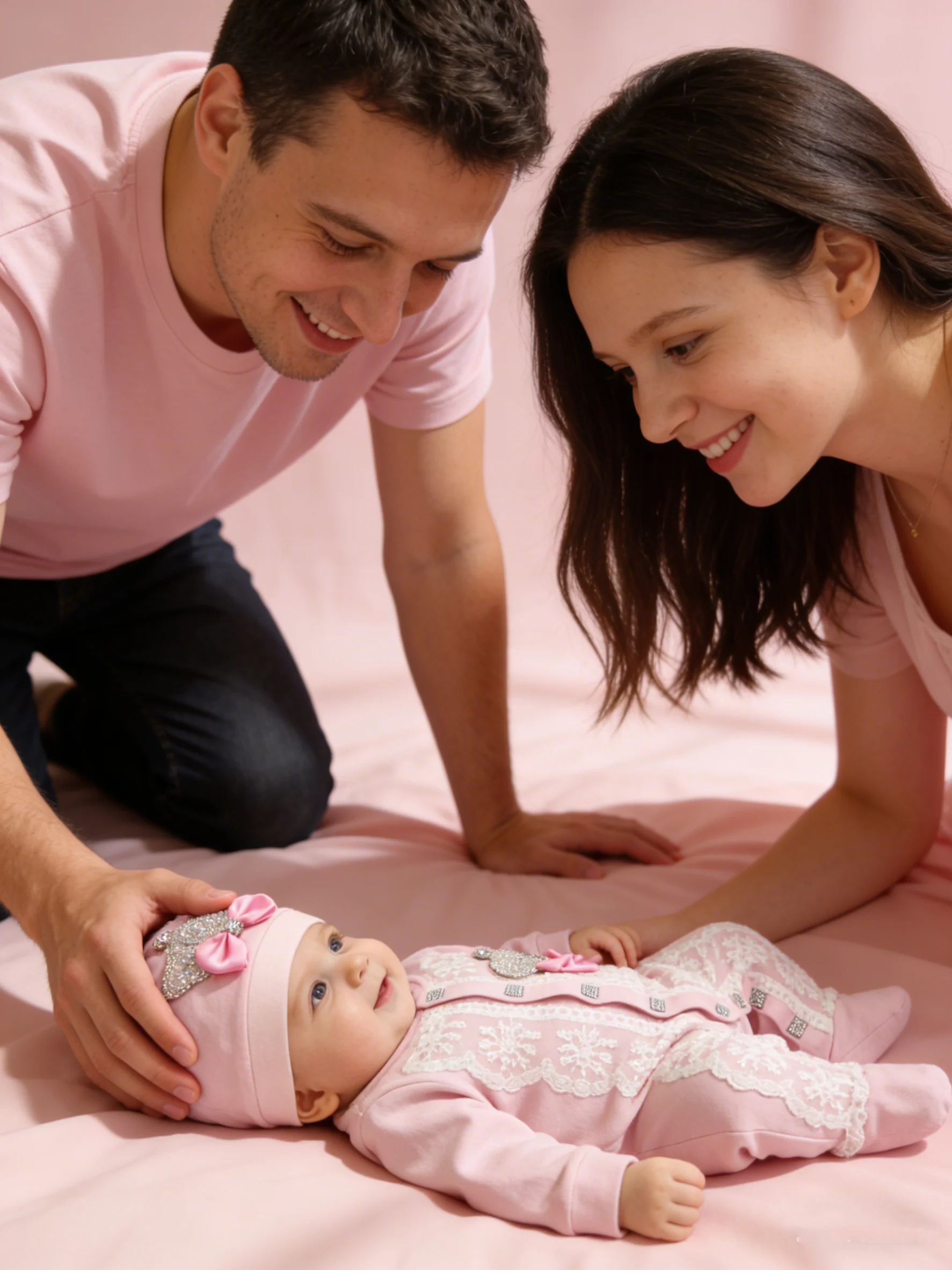 Pearl Crown Rhinestone Pink Footed Baby Bodysuit, Cute Comfortable Outdoor Onesie for Baby Girls