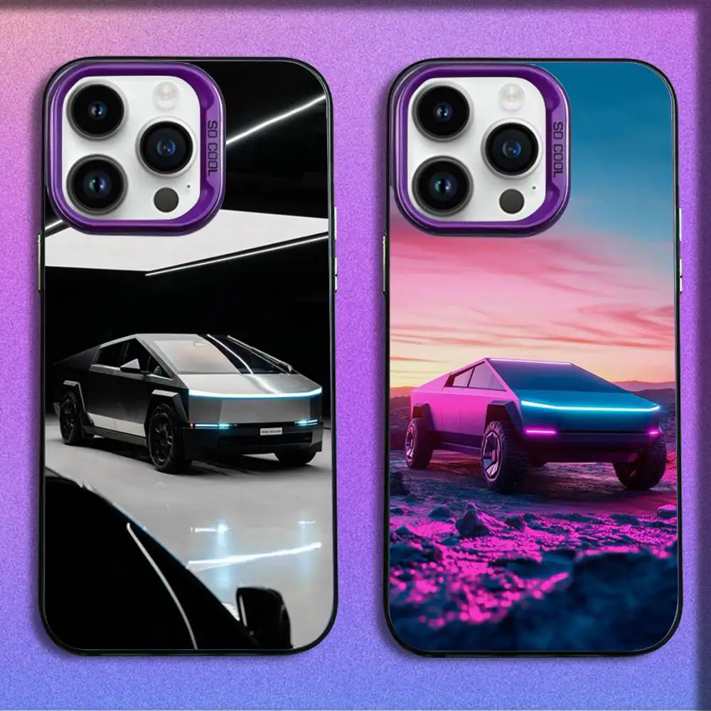 

Phone Case For iPhone 16,15,14,13,12,11,Mini,Pro,E,MAX Suv Car Cool T-Tesla Purple Candy Matte Shockproof Cover