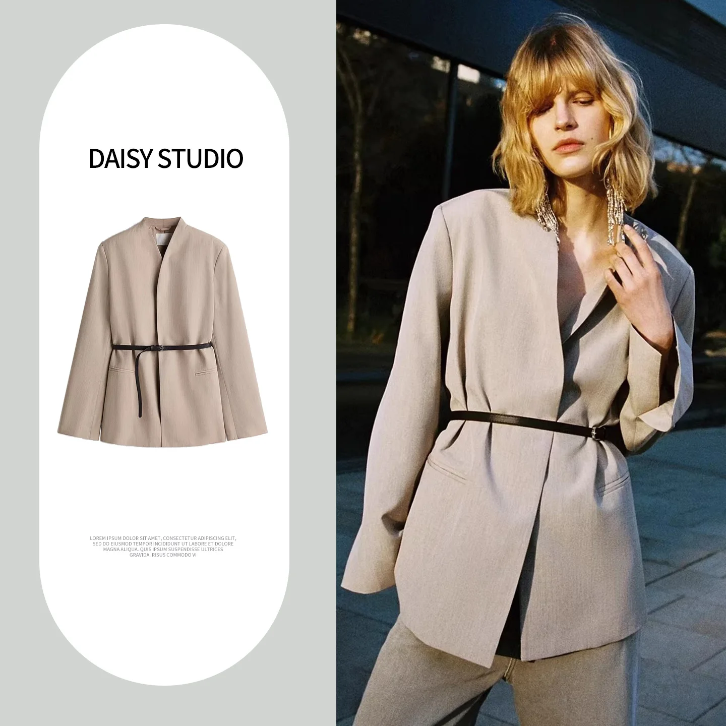 

Spring New Women's Casual Style Warmth Waist Belted Suit Jacket Neutral Style Long Sleeve Polyester Fiber Commute Suitable