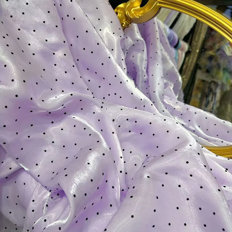 1yard Small Polka Dot Flocked Sheer Fabric for Clothing Scarf Hanfu Childrens' Sweet Dress DIY Sewing Fixed Width 145cm