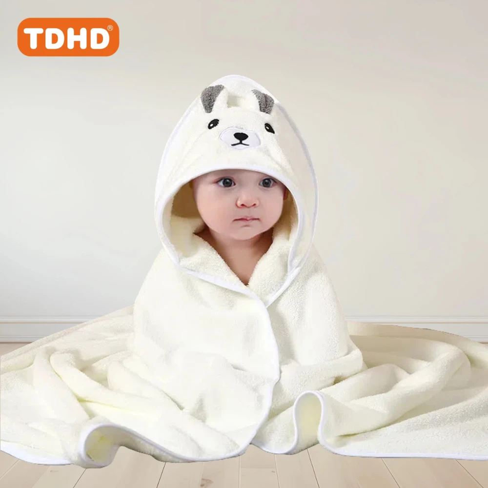 

TDHD Children's Towel Cloak Quick-Drying Coral Velvet Robe Cartoon Cape Baby Darling Hooded