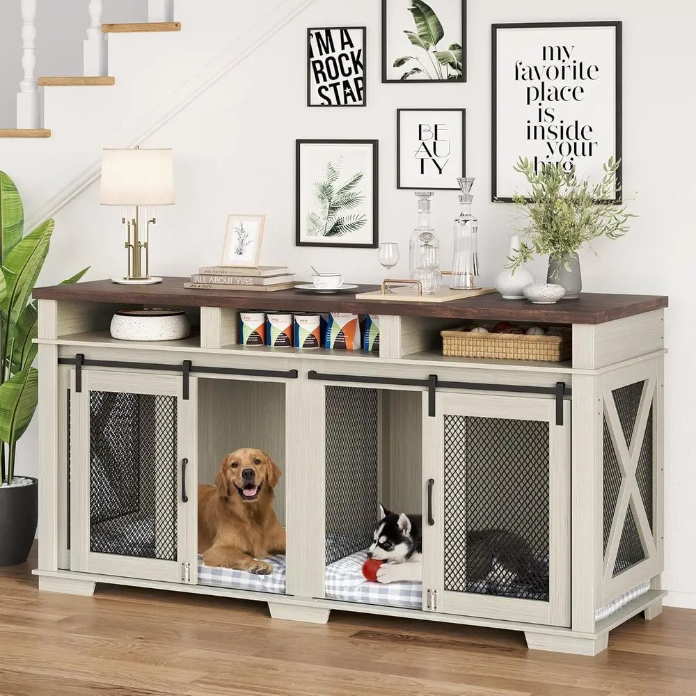 

Extra Large Double Dog Crate with 3 Drawers & Removable Divider, Furnishing Style Pet Cage as TV Stand