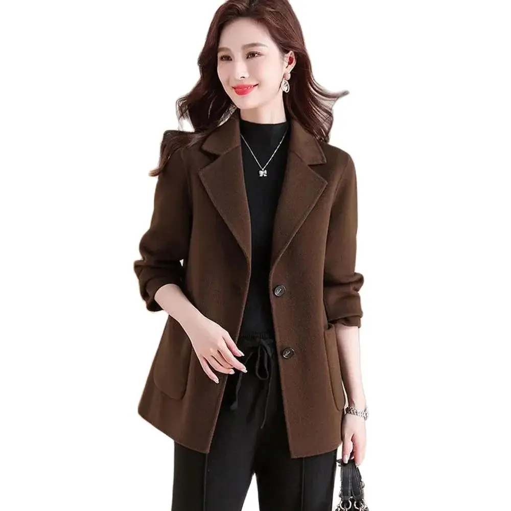 

2024 Autumn And Winter New Woolen Coat Women's Long Section Advanced Slim Two-button Suit Collar Temperament Woolen Coat tide.