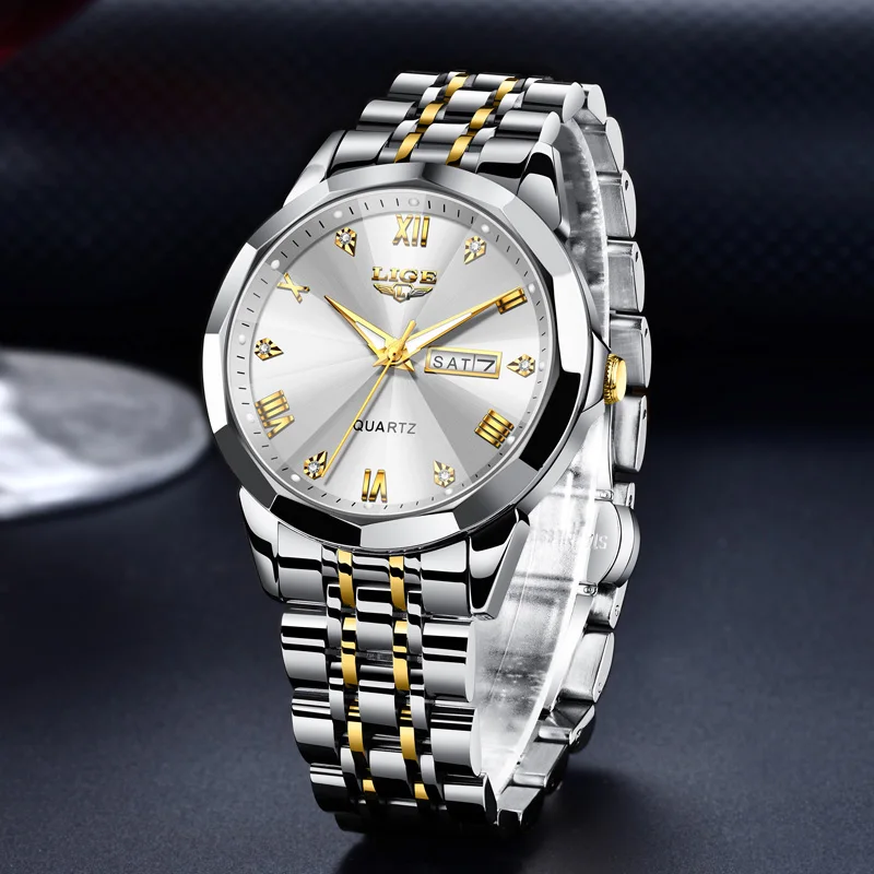 LIGE 남자 시계 날짜 주 패션 시계 남자 원래 방수 빛나는 듀얼 캘린더 아날로그 석영 손목 시계 + 상자