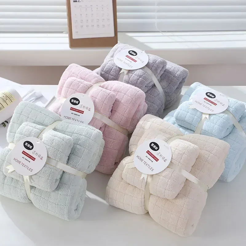 70x140cm 35x75cm 2pc High Absorbent Super Large Towel Set Soft Bath Towel + Face Hand Towels Bath Towels for Adults Coral Velvet