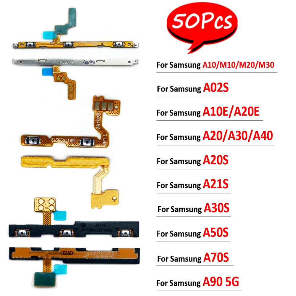 50Pcs，Power Switch On/Off Button Volume Key Button Flex For Samsung A10S A02S A10E A20E A20 A20S A21S A30S A50S A70 A70S A90 5G