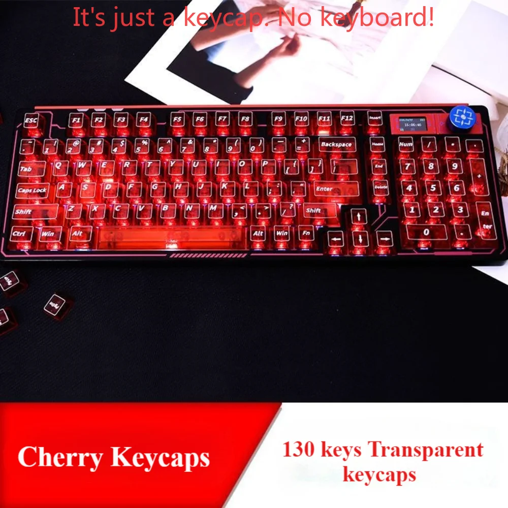 Crystal Red Transparent Keycap Set Cherry 130 Keys PC Adaptive Mechanical Magnetic Shaft Mechanical Keyboard Nano68 Mx Wooting
