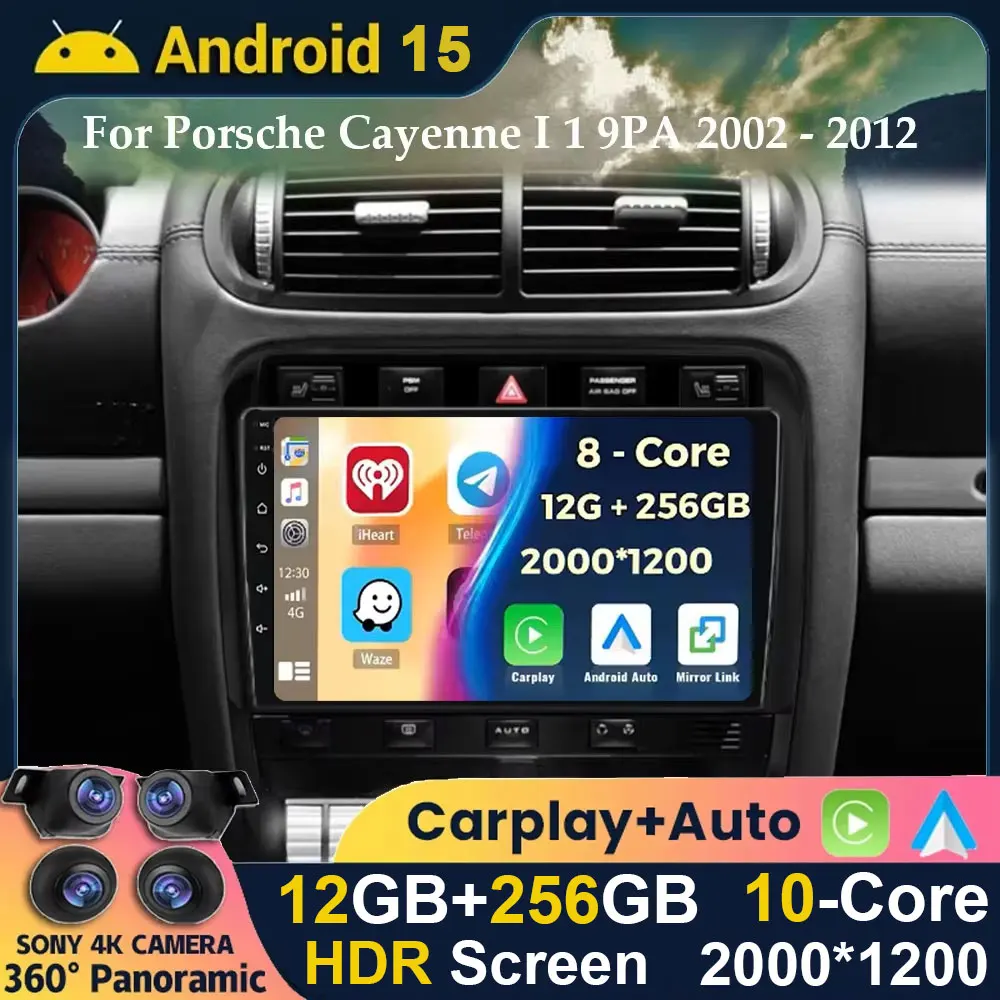 

Android 15 Wireless CarPlay Android Auto Radio For Porsche Cayenne I 1 9PA 2002- 2012 4G Car Multimedia GPS Navigation