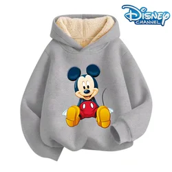 Mickey Mouse Kids Sweatshirt Autumn Winter Hooded Fleece Thick Lambswool Clothes Disney Cartoon Cute Sweet Boys Girls Top Gift