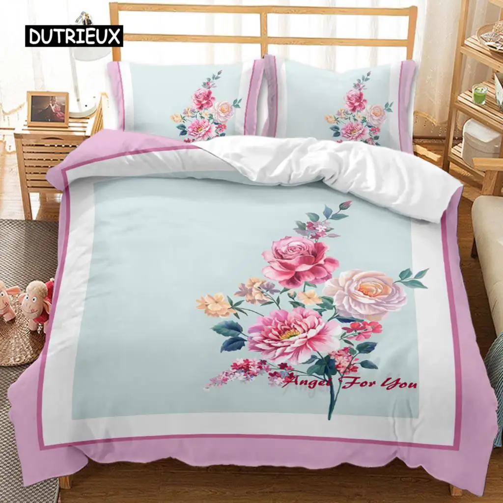 

Flower Duvet Cover Set Microfiber Blooming Flowers Gift Flower Theme Bedding Set For Adults Double Queen King Size Quilt Cover