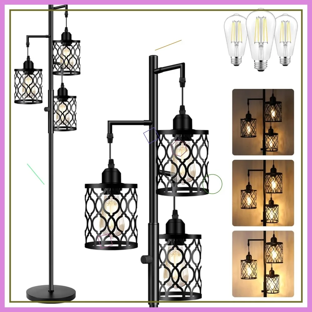 

Диммируемый напольный светильник в стиле фермерского дома с 3 светодиодными лампами, рустикальный индустриальный торшер для гостиной, спальни, офиса