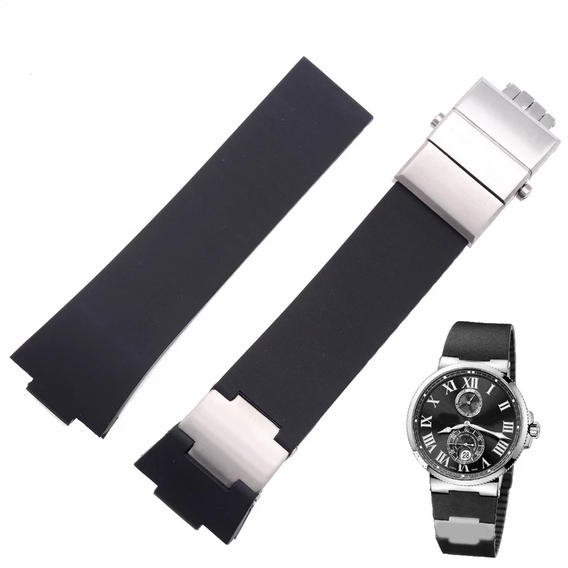 High Quality Silicone Watchband  22mm 26mm For Ulysse Nardi Observatory Navigation 1183  Arc Mouth Convex Mouth Watch Strap