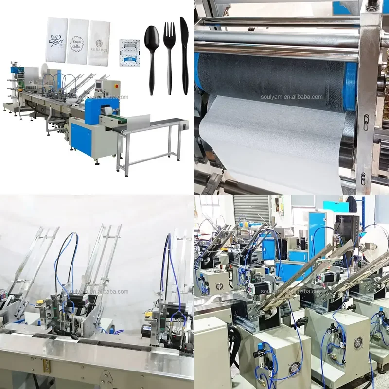 2026 CE Automatic Disposable Cutlery Set Packing Machine for Napkin Tissue Spoon Fork Knife Toothpick Salt Pepper Sugar Wipes
