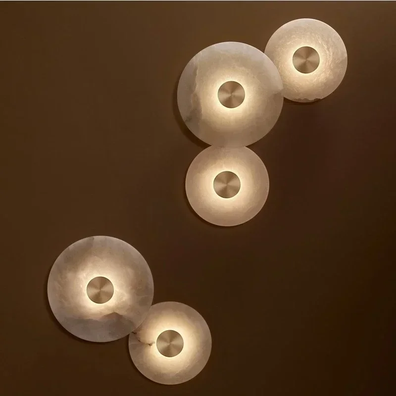 

Nordic round marble wall lamp for living room background wall bedroom bedside lamp corridor passage wall lamp for luxury style