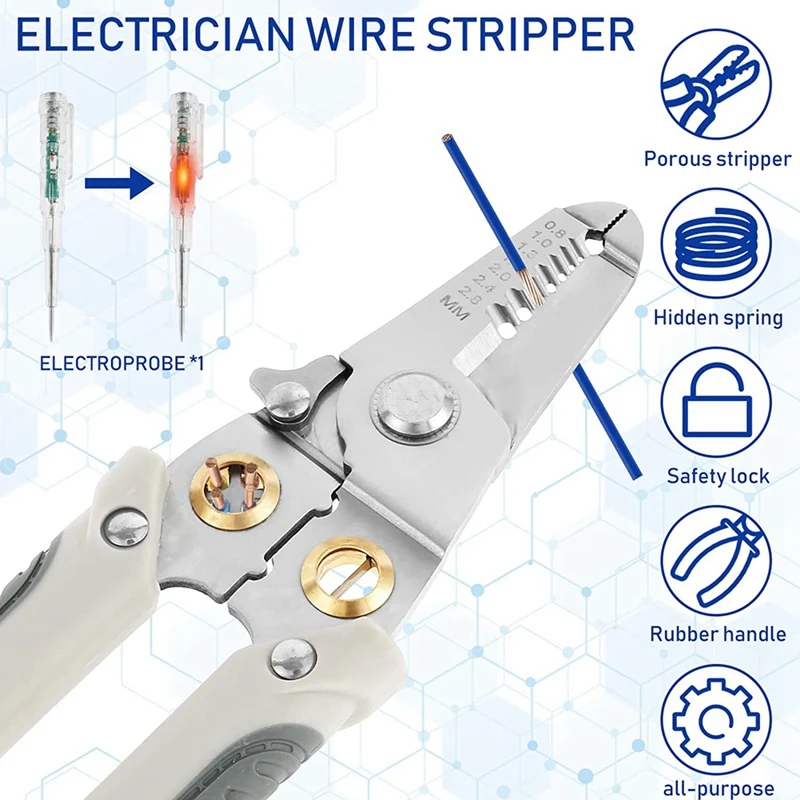 Multifunction Wire Plier Tool, 6-In-1 Wire Strippers, Wire Splitting Pliers With An Electrical Tester Pen Screwdriver