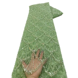 Tissu Africain en Dentelle Perlée pour Patients Français, Paillettes, Tulle NigWin de Luxe, Matériel de Couture, 2024