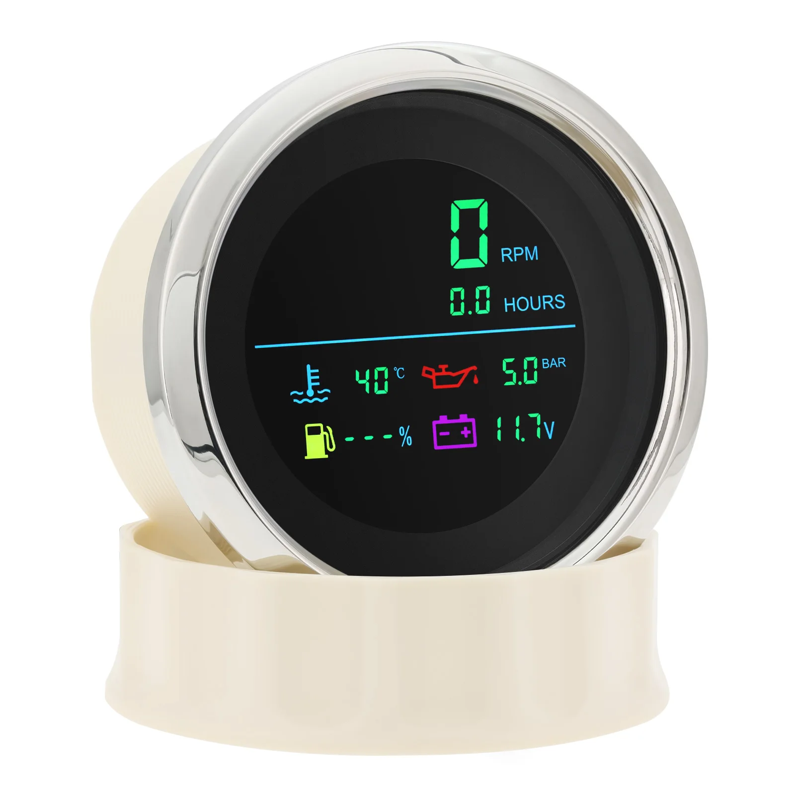 85mm 6 in 1 LCD MultiFunction Tachometer Fuel Level Gauge Water Temperature Oil Pressure Voltmeter Hour Meter For Boat Car 12V