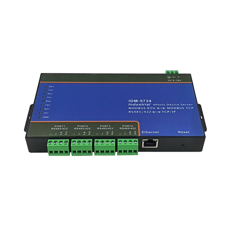 IDM-5734 Industrial 4CH RS485/422 Serial Port Networking Server Modbus 485 to Ethernet ESD Anti-Static Protection 600W Surge