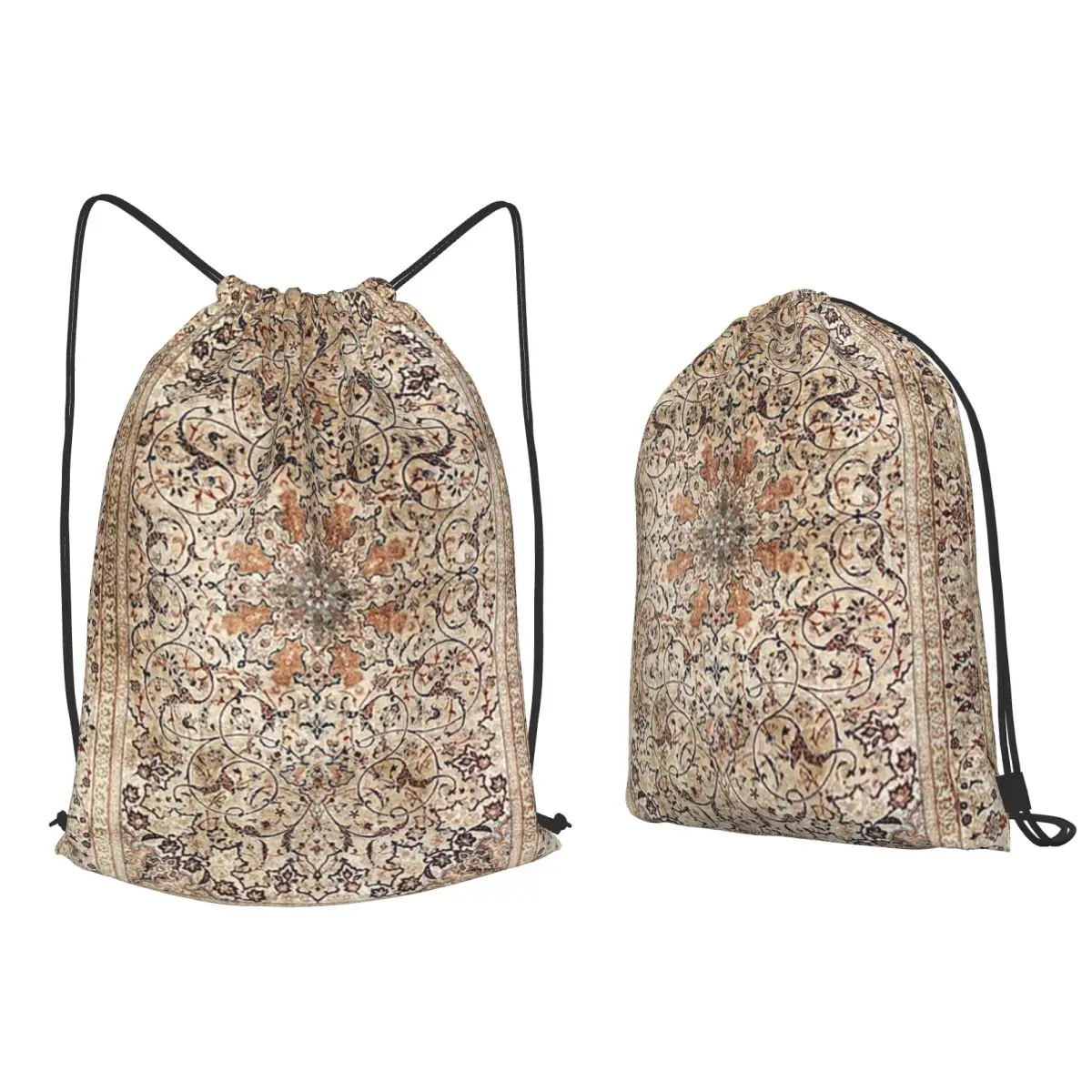 Silk Esfahan Persian Carpet Print Backpacks Multi-function Drawstring Bundle Pocket Shoes Bag Book Bags for Travel School