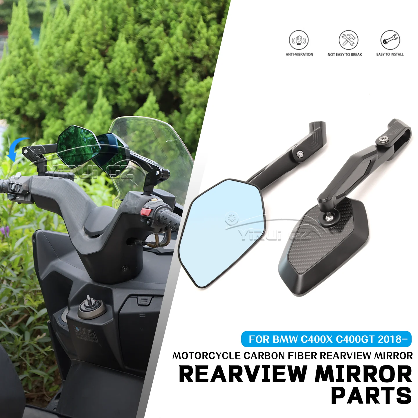 

Foldable mirror rod Rearview Side Mirror Motorcycle rearview mirror Blue light anti-glare mirror FOR BMW C400X C400GT 400 2018-