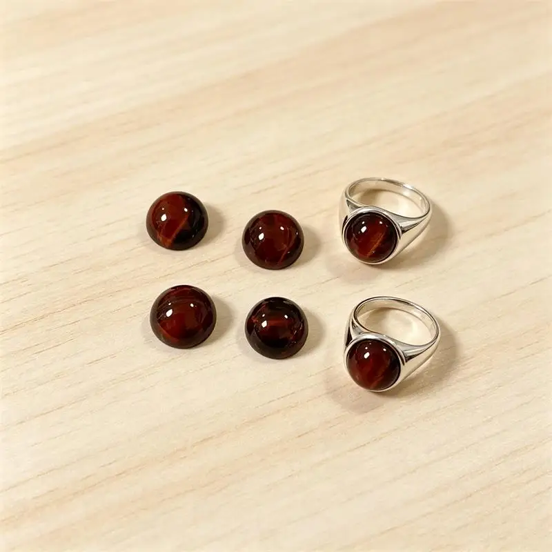 5pcs 2-10mm Red Tiger Eye Round Cabochon Beads No Hole Polished Flat Back for Necklace Pendant