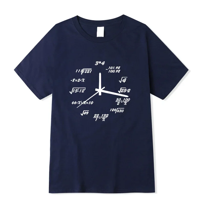 Funny Math Clock Print Loose O-neck T Shirt Men Summer Casual Short Sleeve Daily Street Fashion Male Tops