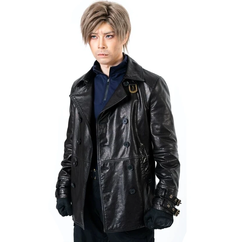 Game Biohazard Resident 9 Requiem Leon Scott Kennedy Cosplay Costume Black Faux Leather Jacket Coat With Faux Fur Collar For Man