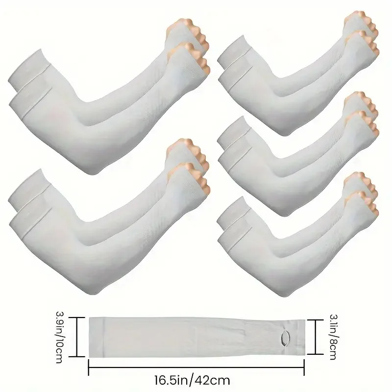 White Cooling Ice Silk Arm Sleeves - 16.5in/42cm UPF50+ UV Protection Fingerless Sleeves, Breathable & High Elastic - Image 6