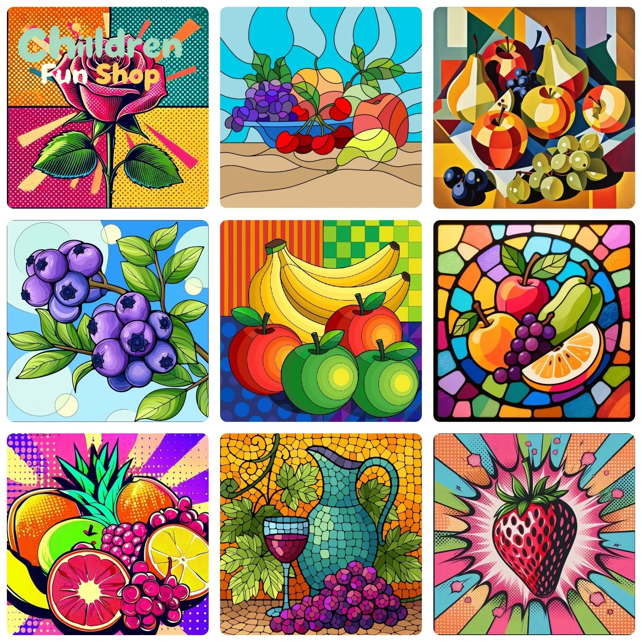 DIY 5D Diamond Painting, Pop Art Fruit And Rose Collage Art, Hobby Craft For Home Wall Decor, Ideal Gift For Art Lovers,No Fra