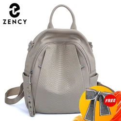Zency mochila de couro genuíno para mulheres moda jacaré rebite simples feminino ombro viagem escola saco livro mochila menina