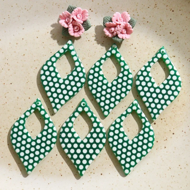 Wholesale 40ps/lot color dots pattern print geometry rhombus shape resin beads diy jewelry garment hair pendant accessory