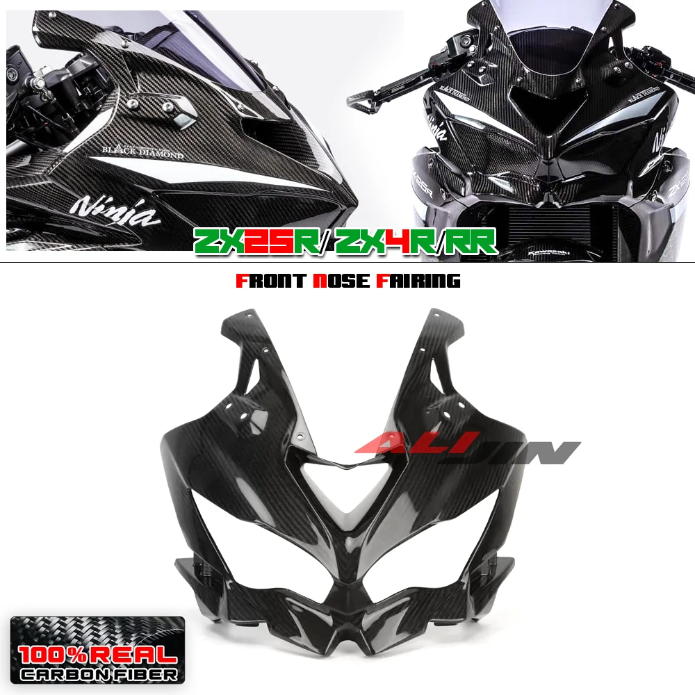 Real Dry Carbon Fiber For KAWASAKI ZX25R ZX4R ZX-4RR ZX4RR 2020-2024 Motorcycle Front Fairing Cover Nose Headlight Panel Cowling